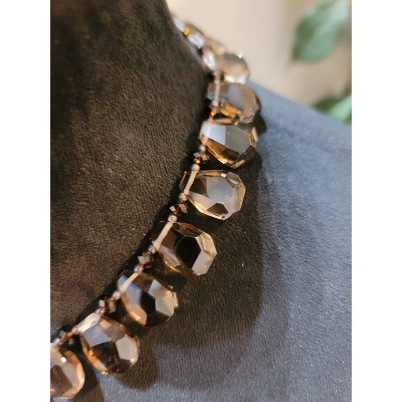 Women's Faceted Brown Glass Bead Necklace With Lobster Clasp Elegant Design - Picture 4 of 6